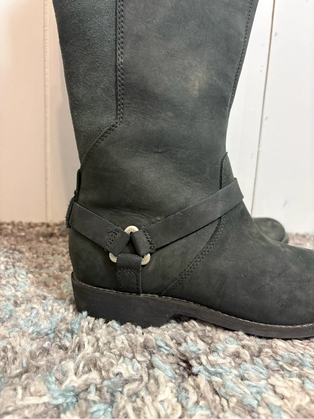 Teva Boots Womens 6 De La Vina Tall solid Black Waterproof Leather Side Zip